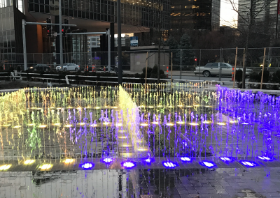 Keiner Plaza features an interactive splash pad with LED color changing lights.