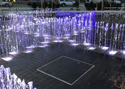 Keiner Plaza's interactive splash pad with LED color changing lights.